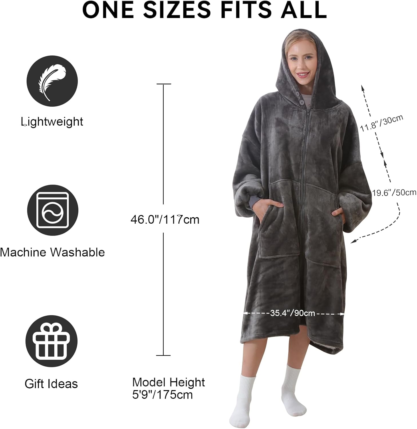 Wearable Blanket Hoodie Cozy Oversized Sweatshirt Blanket for Adult Soft Warm Hooded Blanket with Sleeves, Pocket