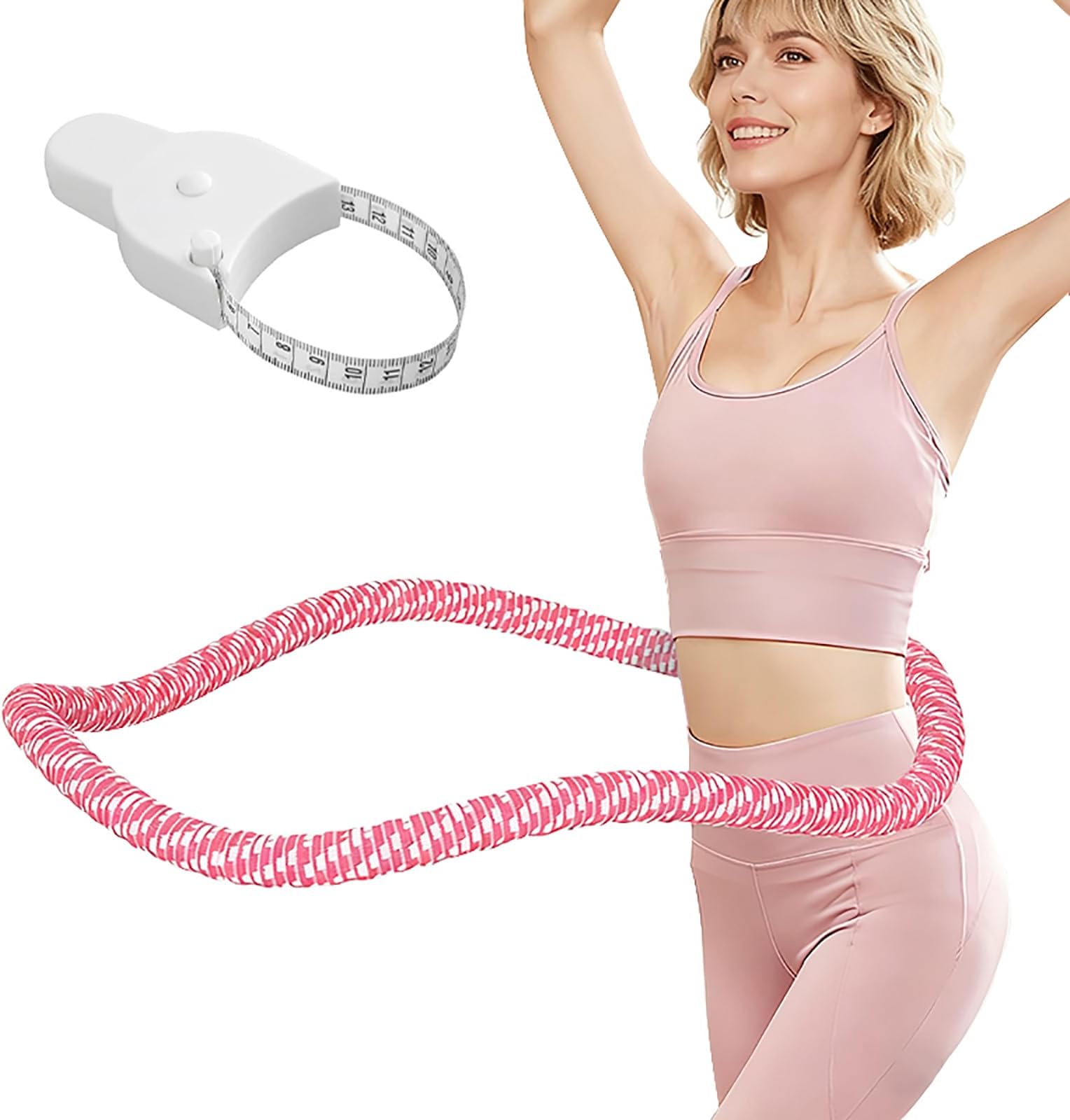 3.4/4.1/5 LBS Soft Spring Weighted Hoop for Adults, Quiet & Pinch-Proof Design, Portable Fitness Infinity Hoop with Body Tape Measure, Exercise Hoop for Core Workout