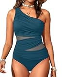 Women Mesh One Piece Swimsuit - Tummy Control One Shoulder Bathing Suit Cut Out Swimwear 2026