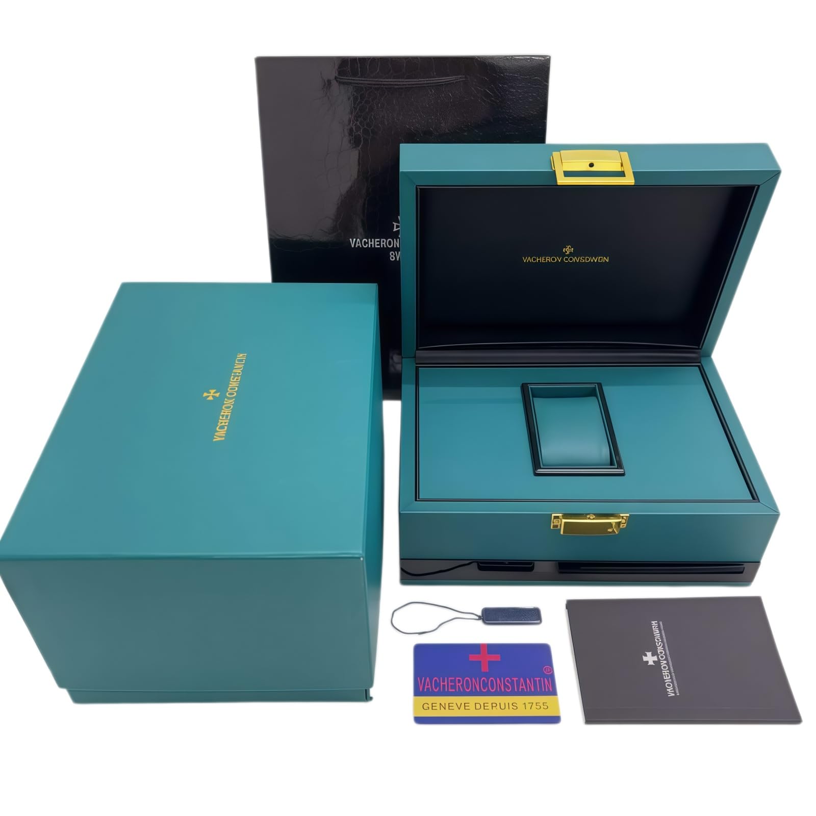 Caja Presentación Reloj Texturizada Verde Profundo Colección Organizador Forro Suave Estuche Protector 24.5cm Set para Vacheron Constantin