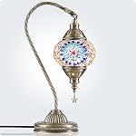 Lampe marocaine turque avec base en bronze - Yarra Decor 3 Options de couleurs Cygne à la main collier Tiffany Mosaic lampes de lit en verre pour chambre (LED Ampoule incluse)(1)…