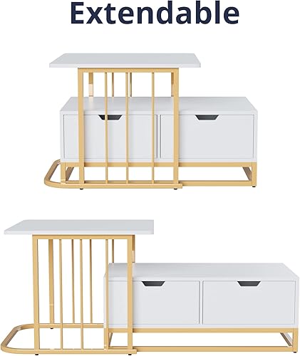 Miniatura 6 de Cozy Castle Moderno juego de 2 mesas de centro desmontables 2 en 1 pequeñas cuadradas y rectangulares para sala de estar blancodorado