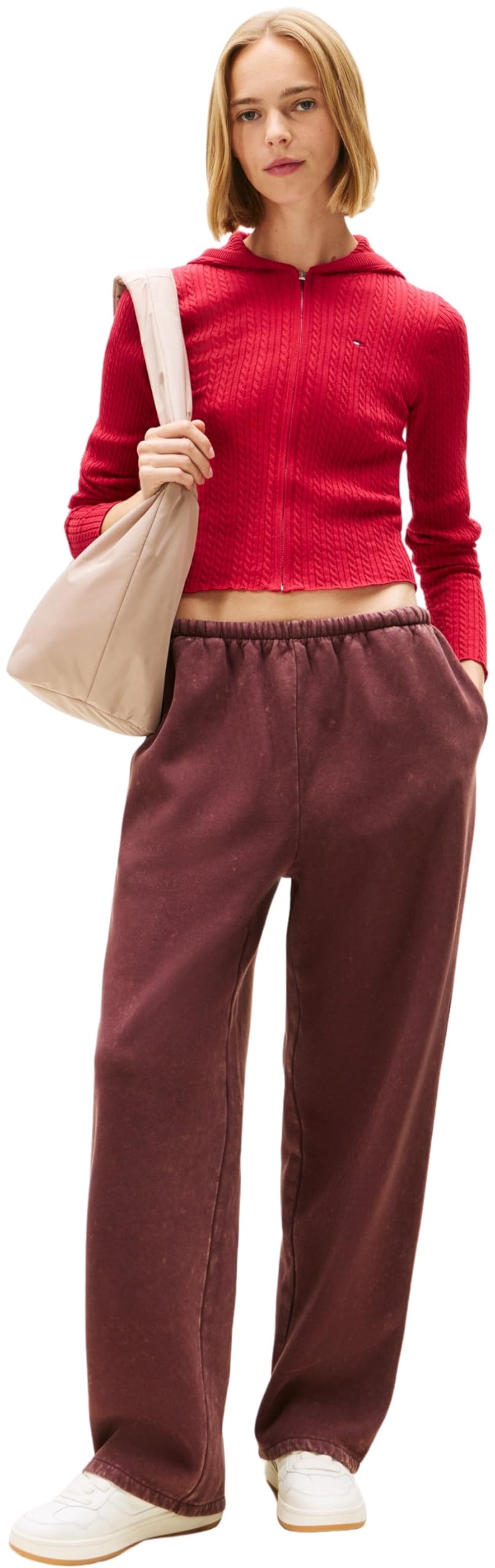 Tommy Jeans Donna Pullover con Zip Essential con Cappuccio