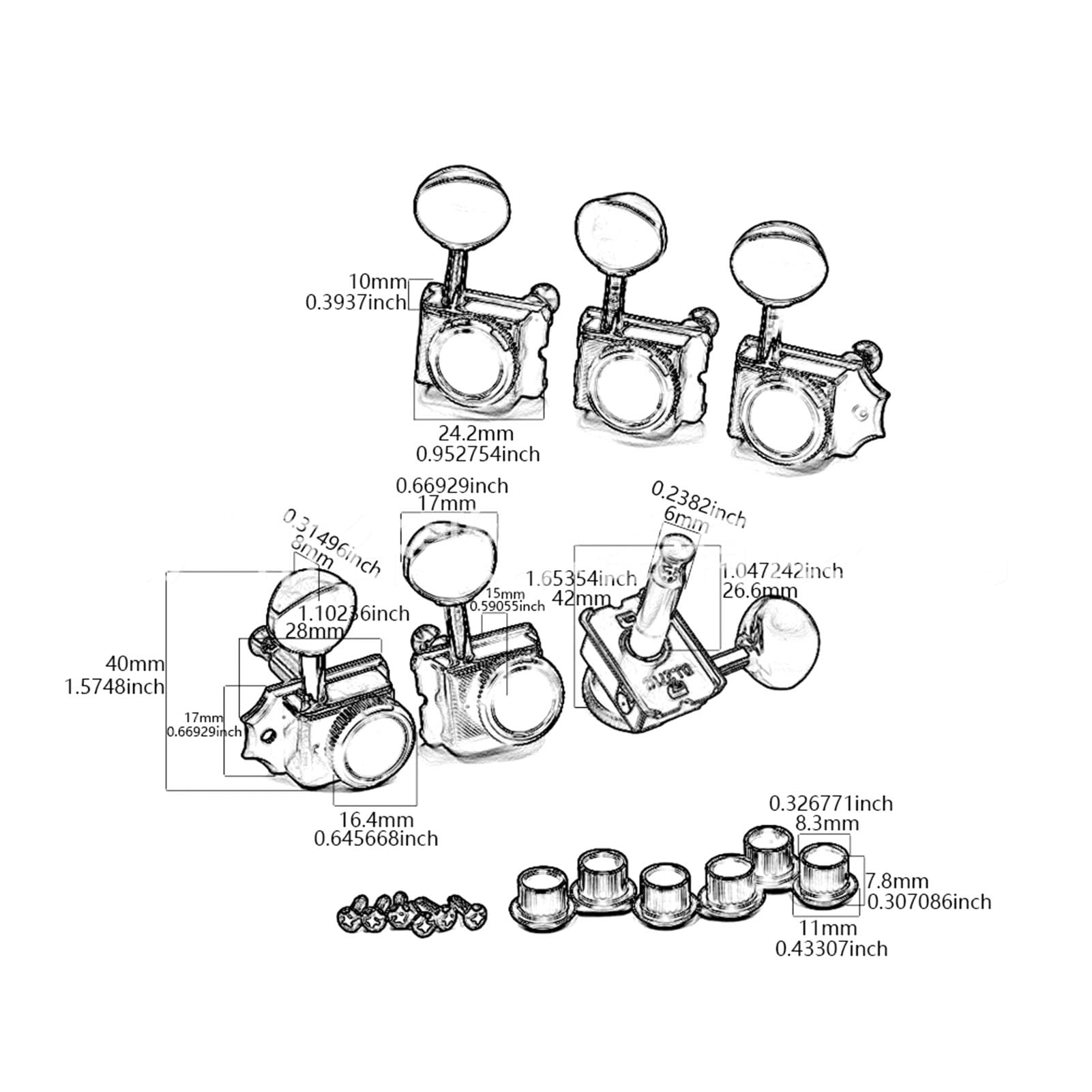 Suncellari di bloccaggio di chitarra 6pcs Impostazione premium in lega di blocco zinco di tuning sigillato tasti grave ingranaggi interni destra per la mano destra per LP Sg Epi