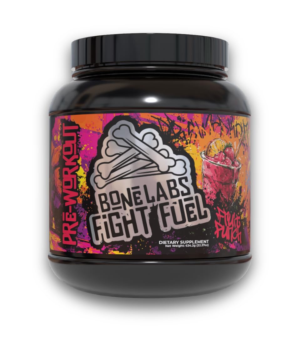 Bone Labs Pré-treino Fight Fuel Combat com cafeína 273 mg, sabor Fruit Punch, 30 porções