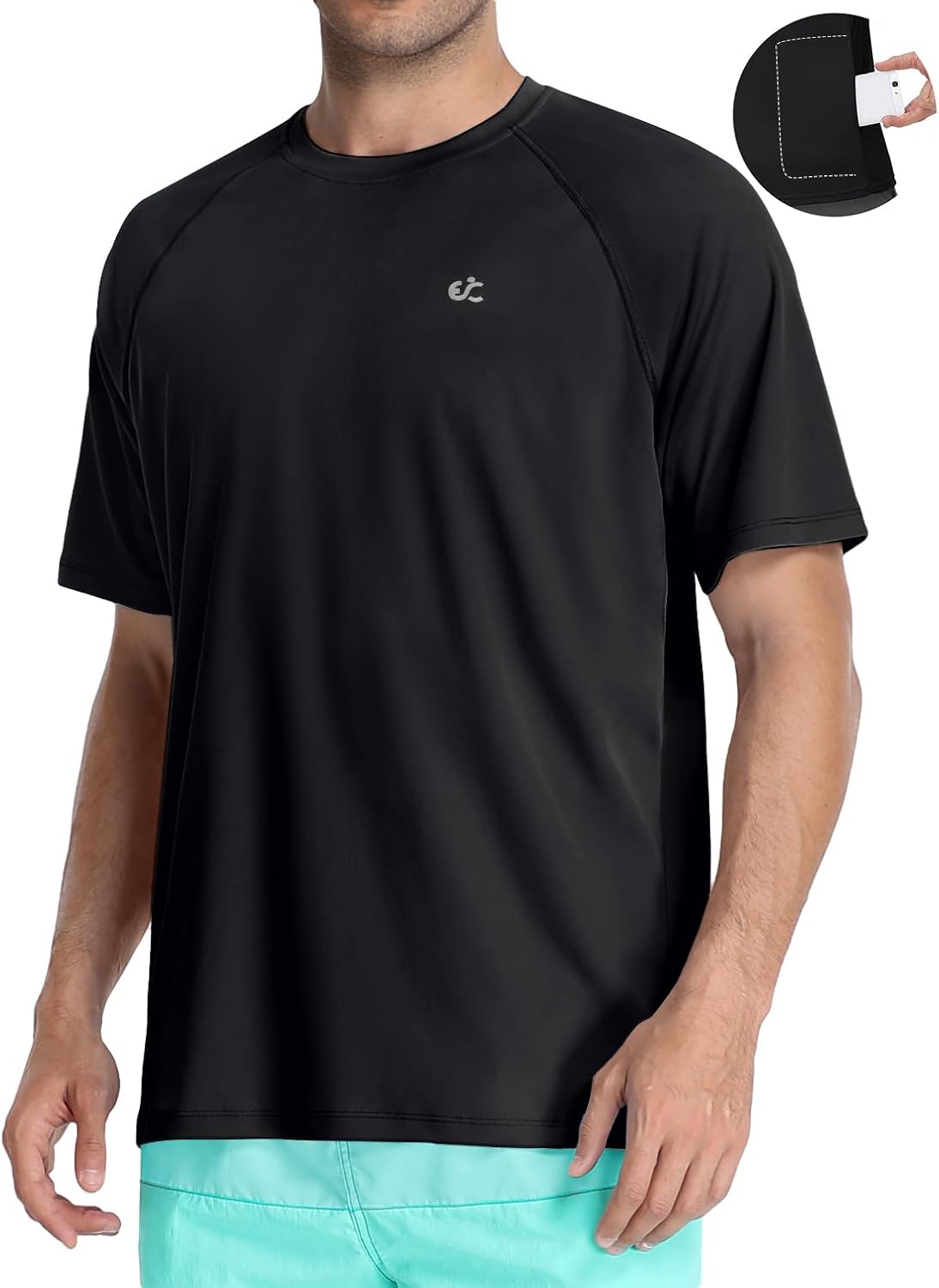 Men's Swim Shirt Quick Dry Sun Shirts UPF50+ Rash Guard for Men Short Sleeve UV Sun Protection Beach Shirts