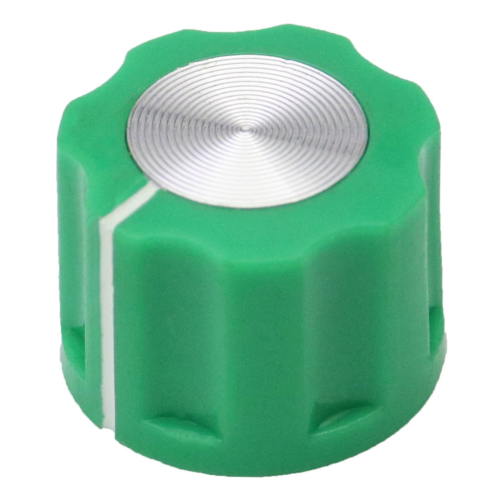 6.4mm Round Hole Small Fluted Silver Cap Retro Style Amplifier/Instrument Control Knob Pack of 5 (Green) - Image 2