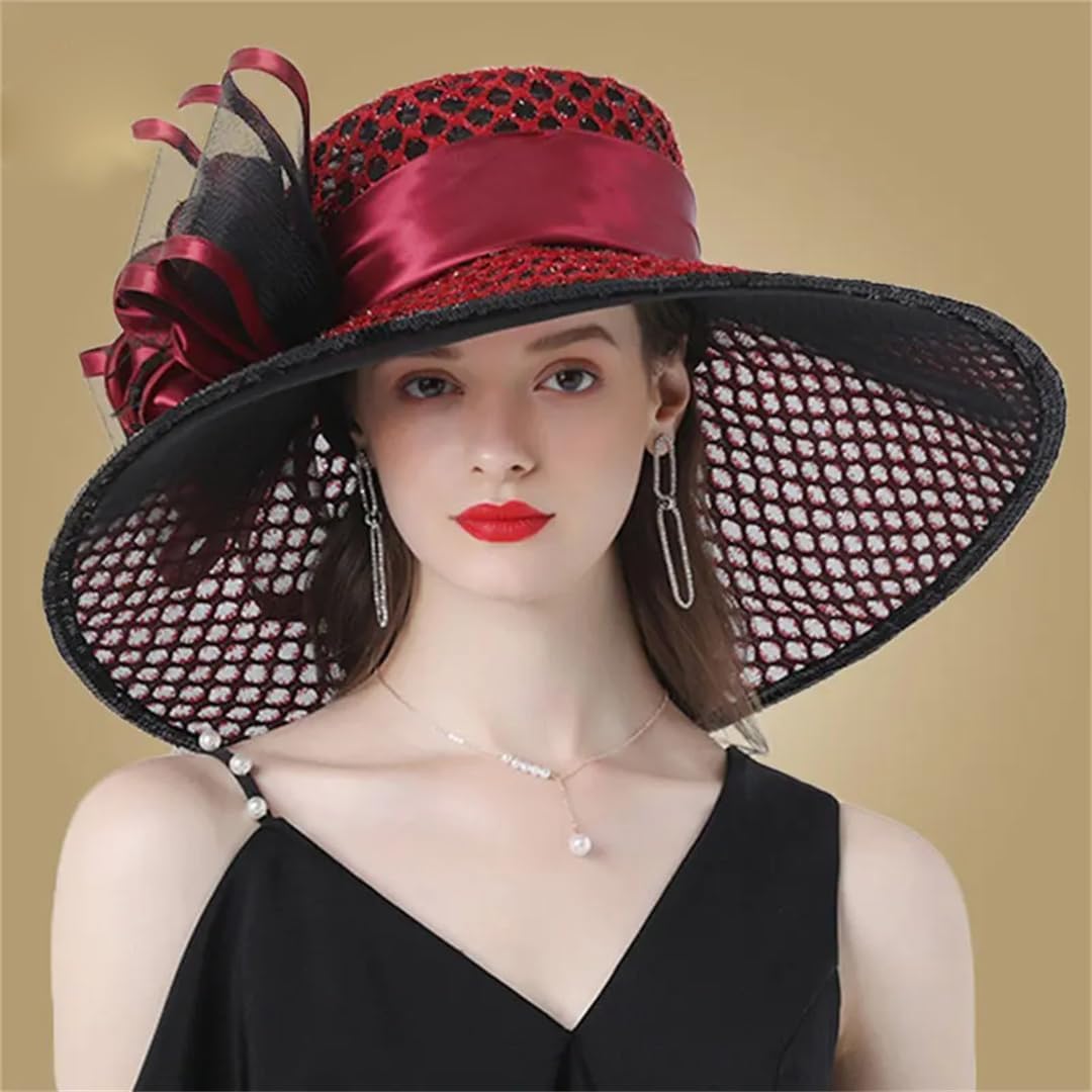 Ladies Wedding Bridal Hat Women's Church Hat Flower Hat Large Wide Brim Fedora Hat