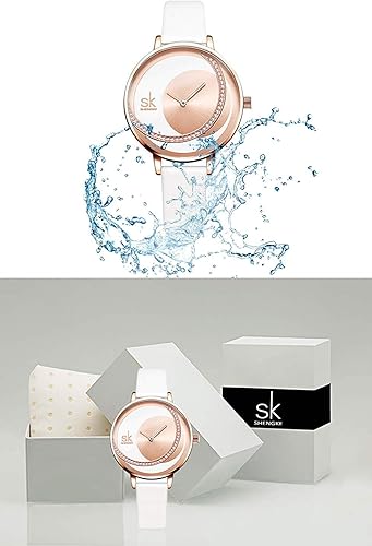 Miniatura 6 de SHENGKE Reloj de mujer con correa de cuero elegante, relojes de mujer creativos y genuinos, relojes de mujer para damas, reloj de pulsera de negocios