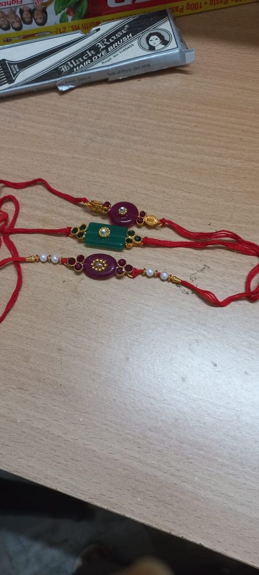 Sukkhi Gold Plated Kundan & Pearls Rakhi Set For Brother - Includes 2 Rakhis, Roli Chawal & Card - View #2