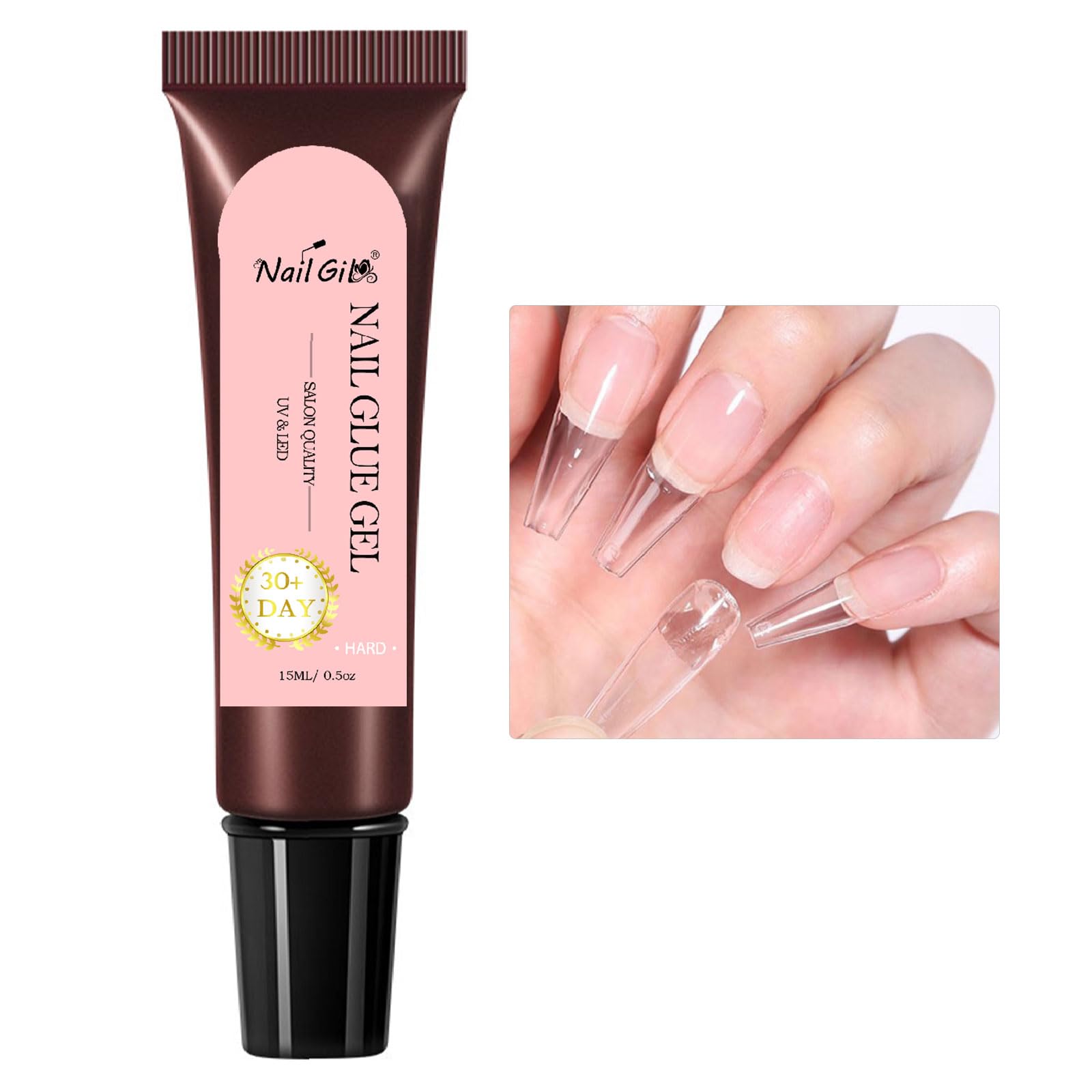 NAILGIL Solid Nail Glue Gel for False Nail Tips, Press on Nail Glue Hard Acrylic Nail Glue Gel for Salon Manicure Glue Adhesive DIY at Home, Need UV Led Cured