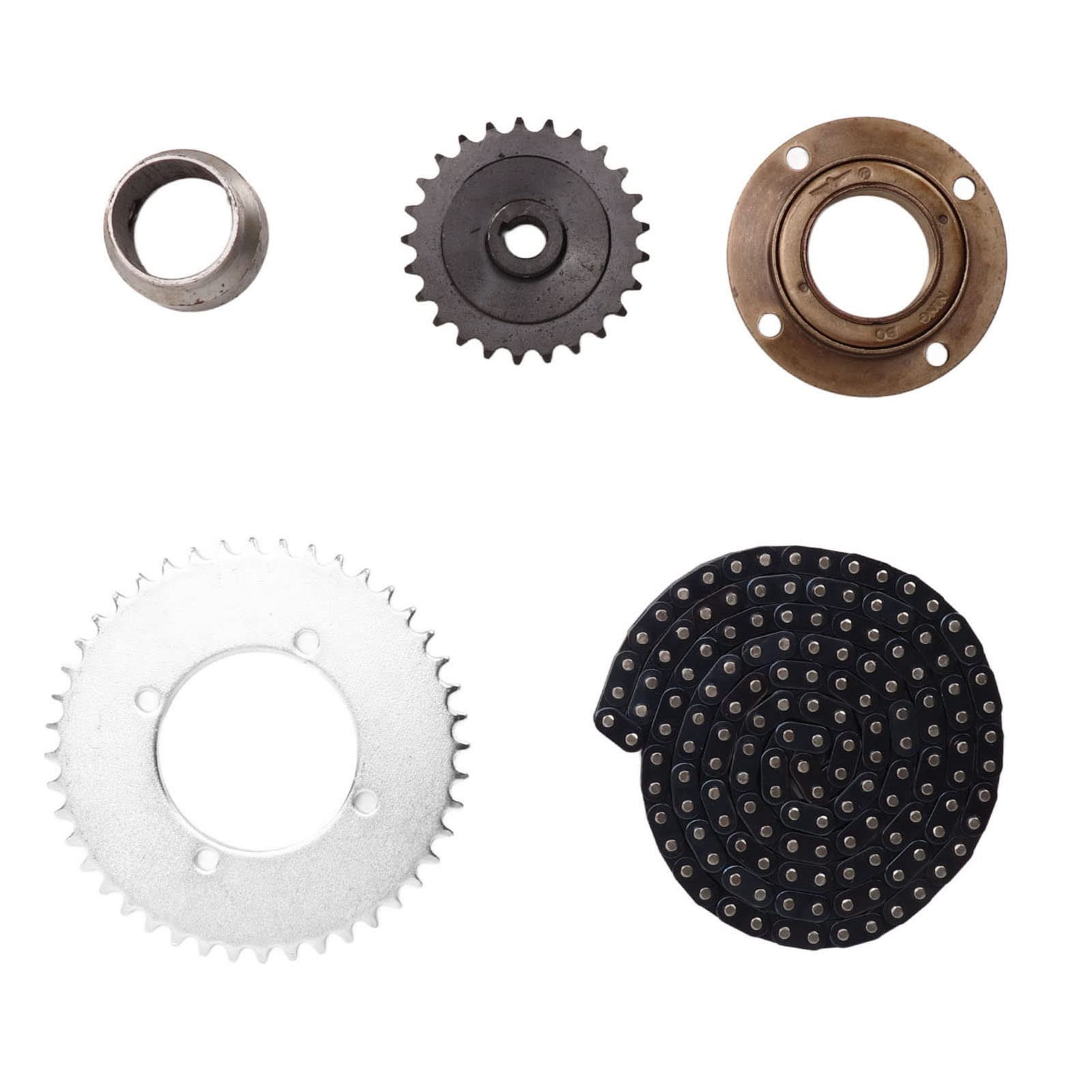 T8F Kettensatz, DIY-Set für Roller, Fahrräder, Motorräder, ATVs und Geländefahrzeuge, 146-gliedrige Kette, Dreiradverbinder, 44- und 25-Zahn-Ritzel, zahnloses Schwungrad