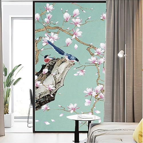 Miniatura 6 de Lumanduo Light Blue Birds and Flower Decorative Window Privacy Film Window Sticker UV Blocked Static Window Cling Frosted Window Decals Window