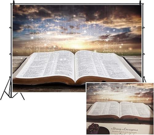 AWERT 5x3ft Holy Bible Backdrop Church Event Nativity Party Decor Supplies Wisdom Light Bokeh Sunset Jesus Christ Bible Video Background Easter