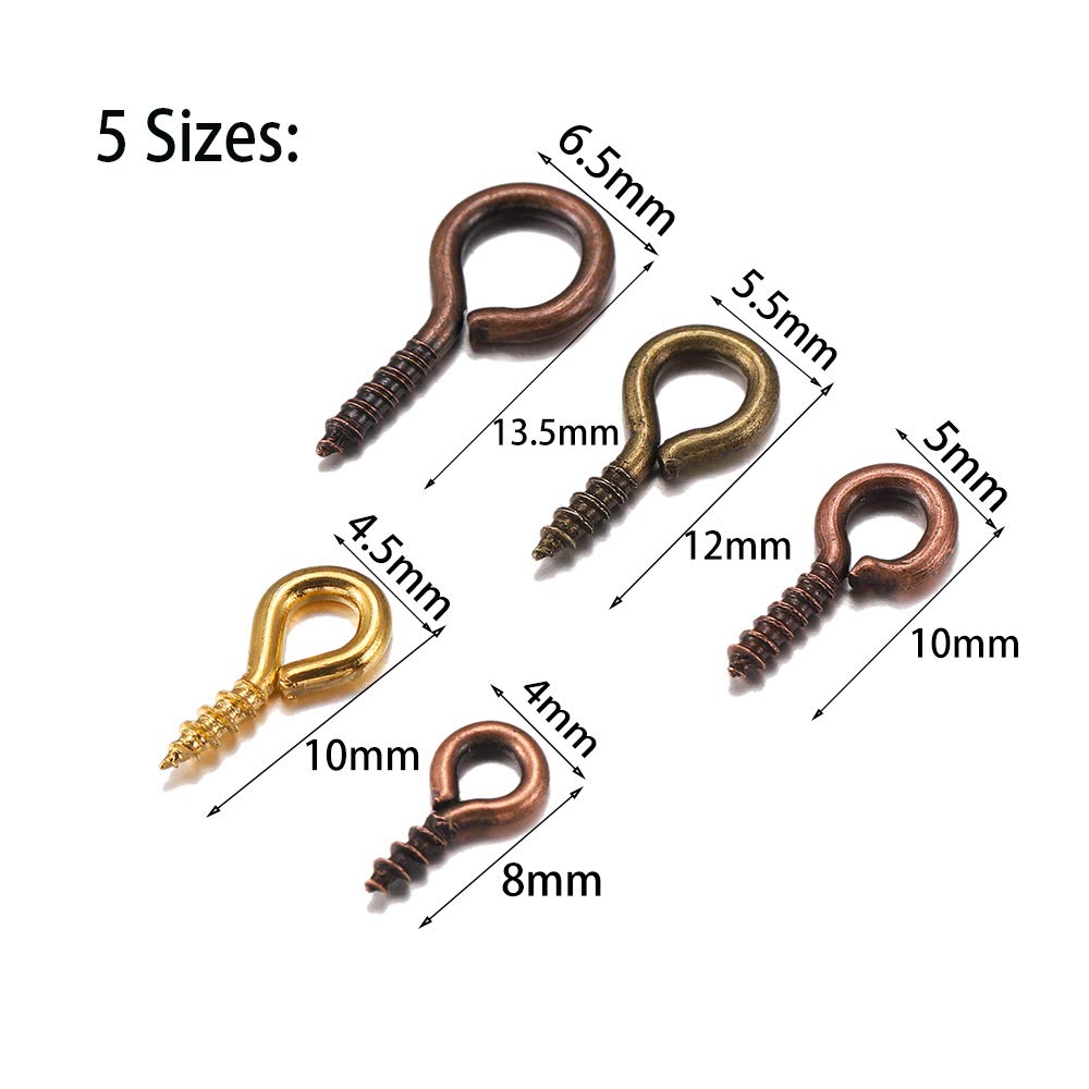 200pcs Gold Small Tiny Mini Screw Eye Pins Hooks Eyelets Screw Threaded for Jewelry Making Findings DIY Crafts,5 Sizes (Gold, 4.5mm*10mm(0.18inch*0.39inch))