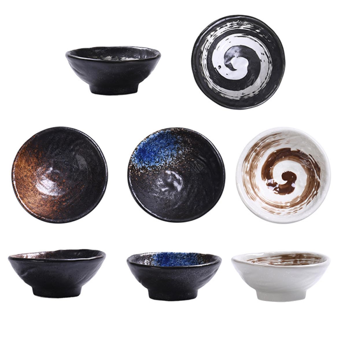 SHINEOFI Set de 4 Bols à Sauce Céramique Style Japonerie, Plats à Trempette Délicats et Créatifs Maison, pour Servir Snacks et Conserver Sauces