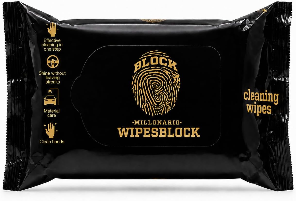 WipesBlock Premium Car Interior Wipes, 75 Ct - Cleans, Shines & Protects Vinyl, Leather & Plastic - Restores Black Color - CarBlock Scent