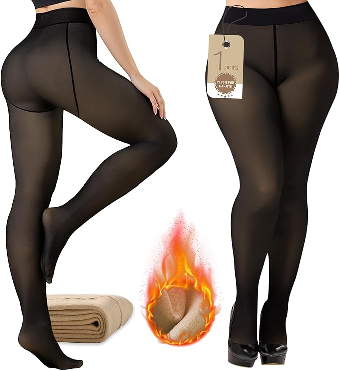 YOGINGO Fleece Lined Tights for Women- High Waist Fake Sheer Translucent Thermal Leggings Thick Warm Pantyhose for Winter