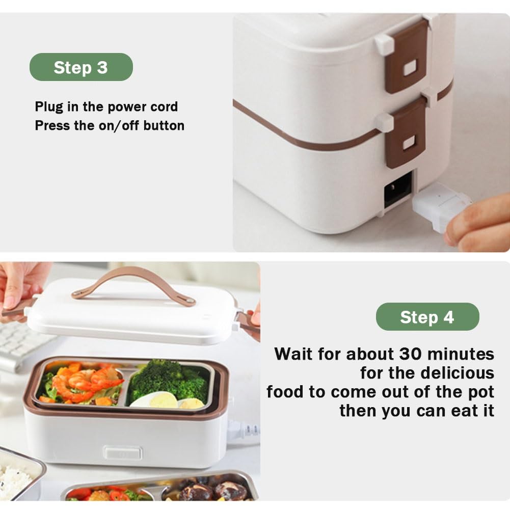 Fiambrera Eléctrica 300W para Hombres, Mujeres y Adultos - con Doble Contenedor 1L de Acero Inoxidable, Calentador Portátil 110V/220V para Oficina(Pink,Triple)