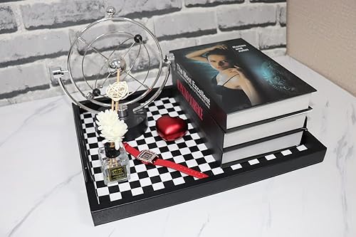 Miniatura 5 de MCBZ Bandeja decorativa para mesa de centro de sala de estar, bandeja de servicio de alimentos, bandeja otomana de cuero, con asas de metal de 16.5