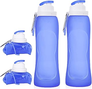 2 Stück Faltbare Trinkflasche 500ml, Auslaufsichere ultraleicht Trinkflasche, Silikon Trinkflasche Faltbar, BPA-freie, Wiederverwendbare, Wasserflasche Faltbar für Wandern Fitness Outdoor-Sport(Blau)