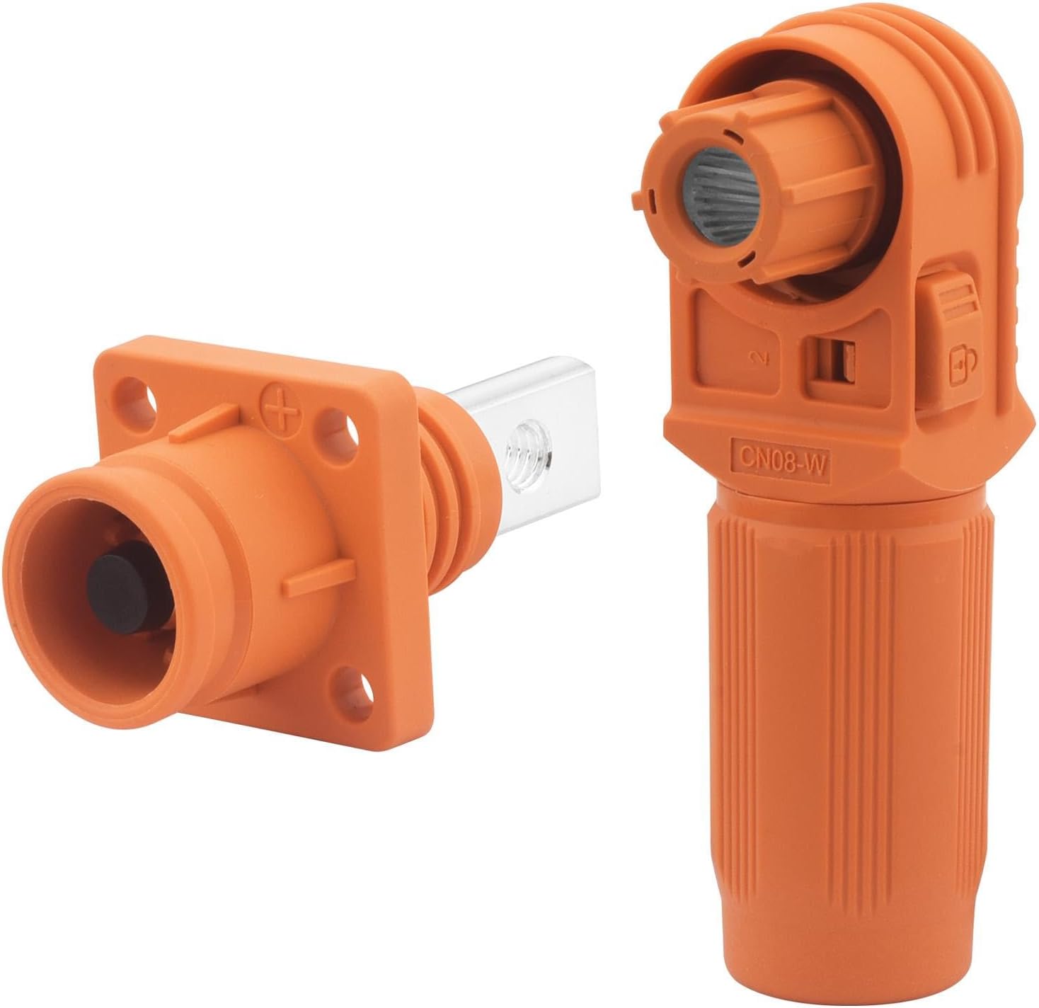 Battery Energy Storage Connector Set 120A 1500V, 90 Degree IP67 Weatherproof Solar Battery Connector with Silver Plating Copper, for 25mm² Cable, for Industrial, EV Charging Station, Orange