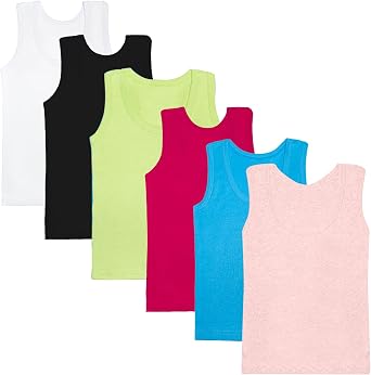 Phedrew 6 Pcs Soft Undershirt Tank Top Cotton Undershirt Sleeveless Shirts for Girls Boys Unisex, 8-9 Years