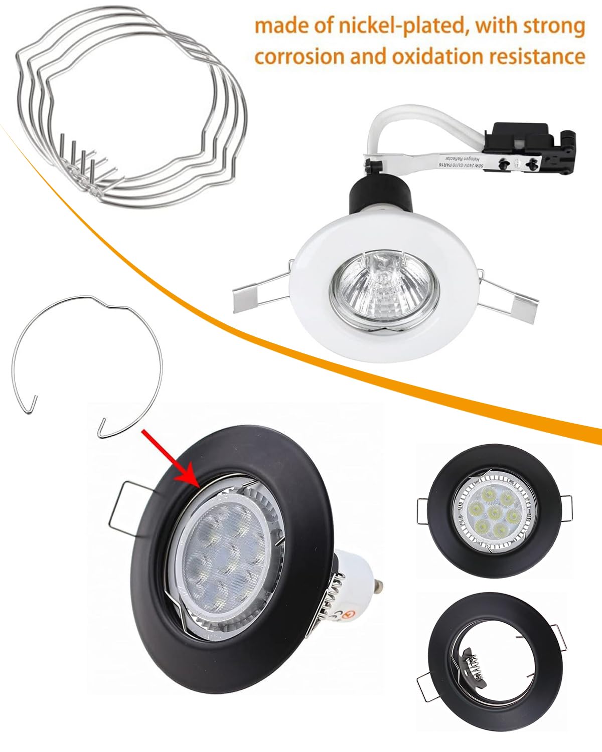 20 Pezzi Clip A Molla Per Fissaggio Lampadine LED - Anelli Porta Lampada Per Portalampade MR16 E GU10 - Diametro 50mm