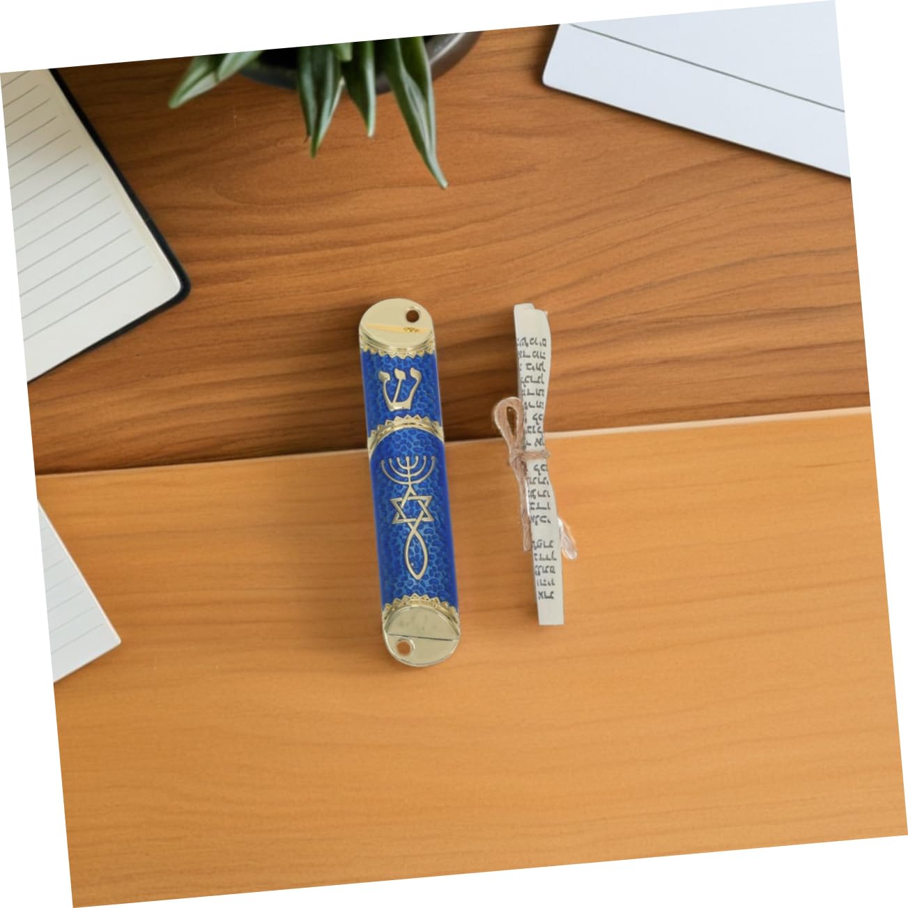 POPETPOP 2 Zestawy Metalowych Mezuzach z Zwojem Żydowski Metalowy Plakietka Drzwi Błogosławieństwo Mezuzah Do Drzwi Zewnętrznych Dekoracja Domu Prezent Parapetówkę Tradycyjna Judaika