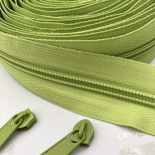 WKXFJJWZC 10 Yardas (9.3metros) 5# Largo de Nylon Cremallera con 20 Piezas Deslizante de Cremallera para Bricolaje Costura Accesorios de Ropa (20 Colores) (Verde) Cover