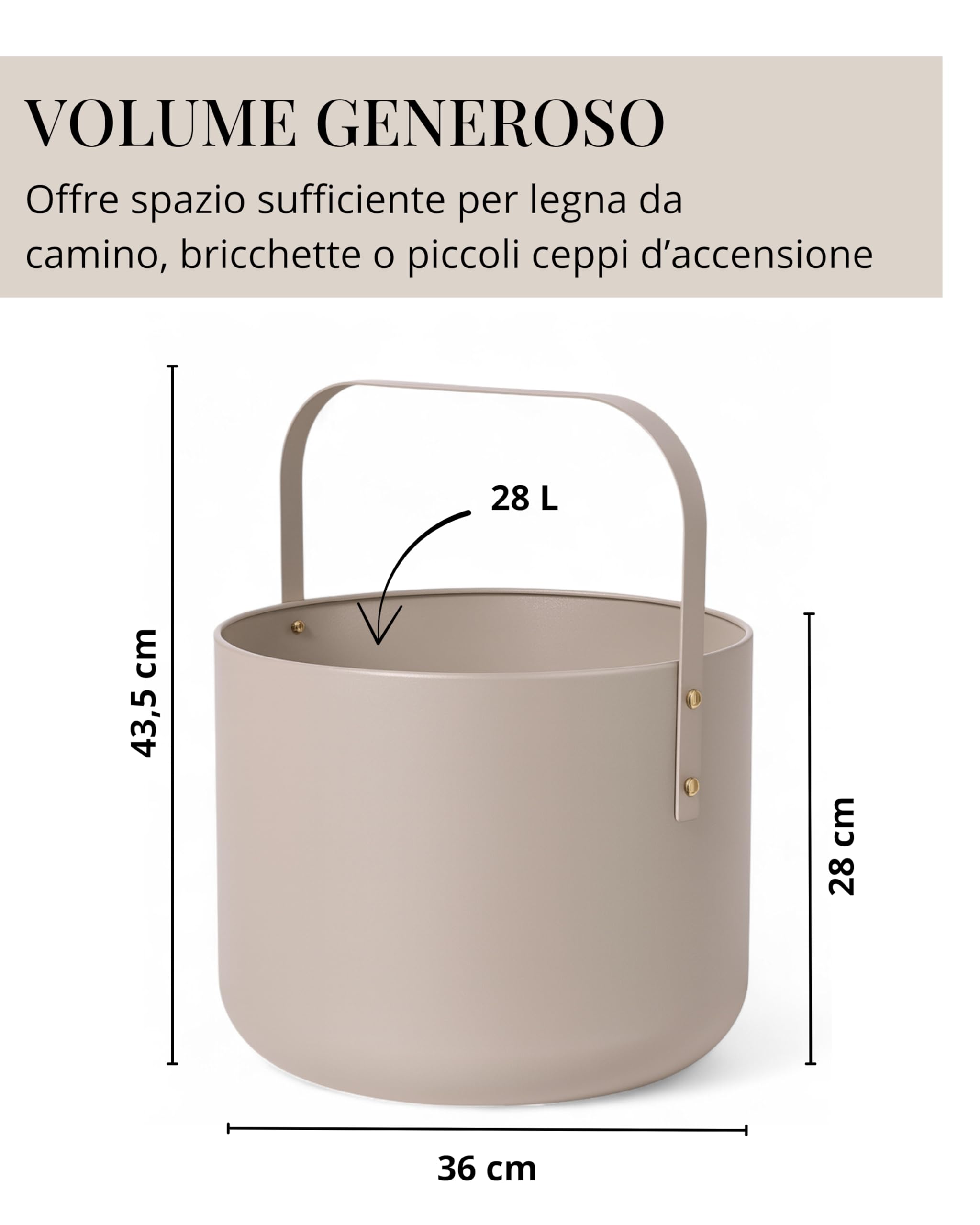 Livlig53 - Cesta porta legna in metallo, cestino per legna da ardere con manico, grande cesto per legna da ardere 36 x 44 cm, cestino per legna come accessorio per caminetto, cestino di stoccaggio con