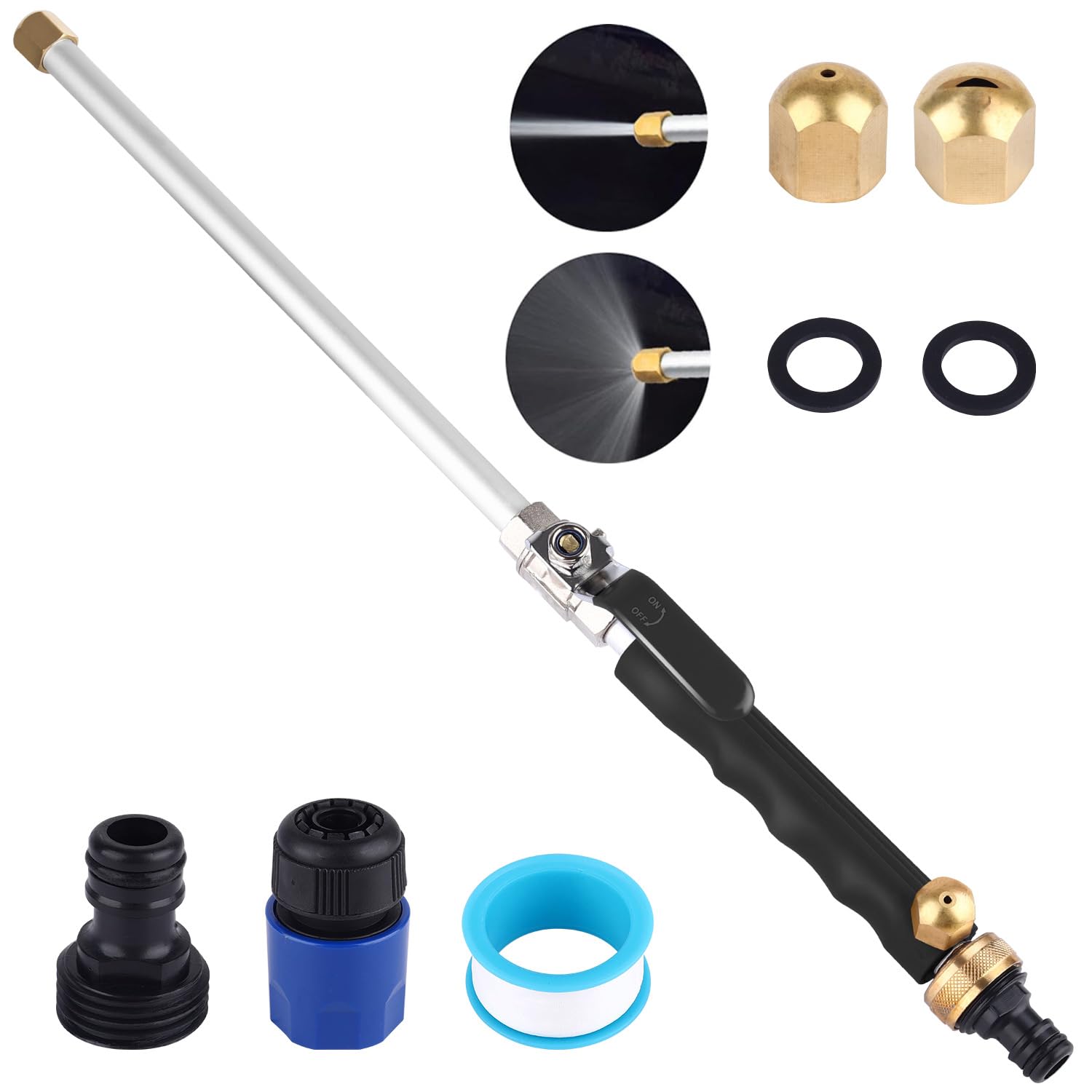 Jet Nozzle Power Washer for Garden Hose Hydro Jet Nozzle 2-in-1 High Pressure Washer Tools with 2 Different Nozzles and Hose Quick Connectors