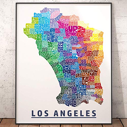 Los Angeles Neighborhood Map Print, Signed Print Of My Original Hand Drawn Los Angeles Typography Map Art #TOP1