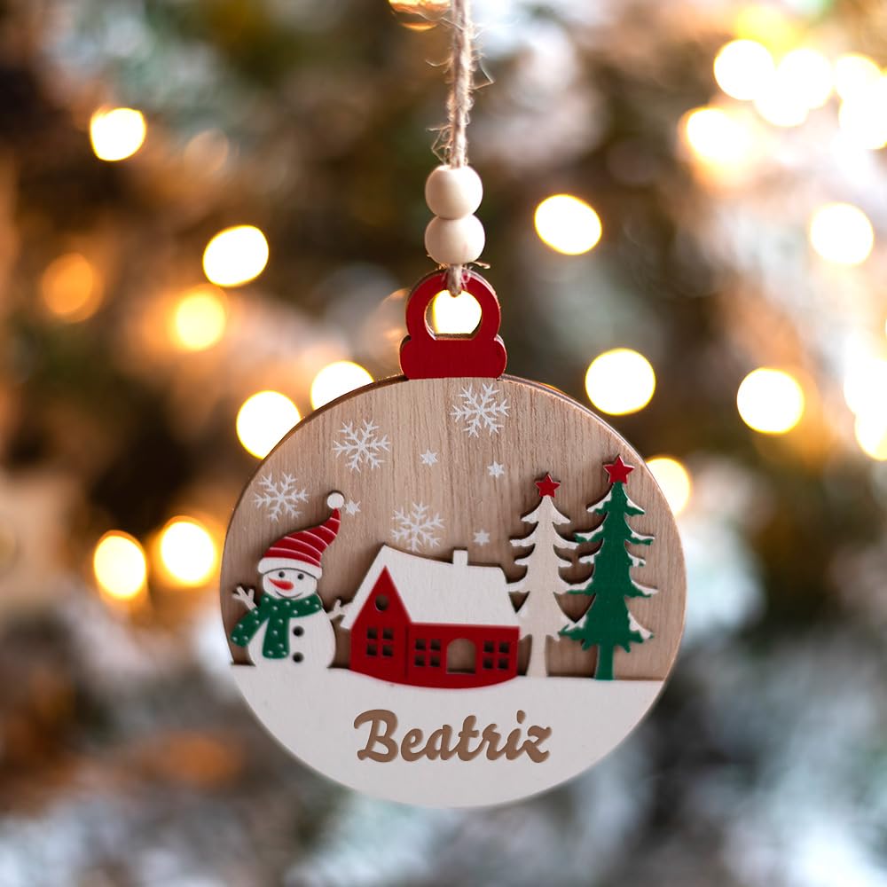 Transparent Gift Pack de Tres Adornos Personalizados de Madera para Árbol de Navidad con Nombres Tonos Rojos. Bolas de Navidad para Personalizar. Bolas Navidad Personalizadas. Adornos Colgantes Madera