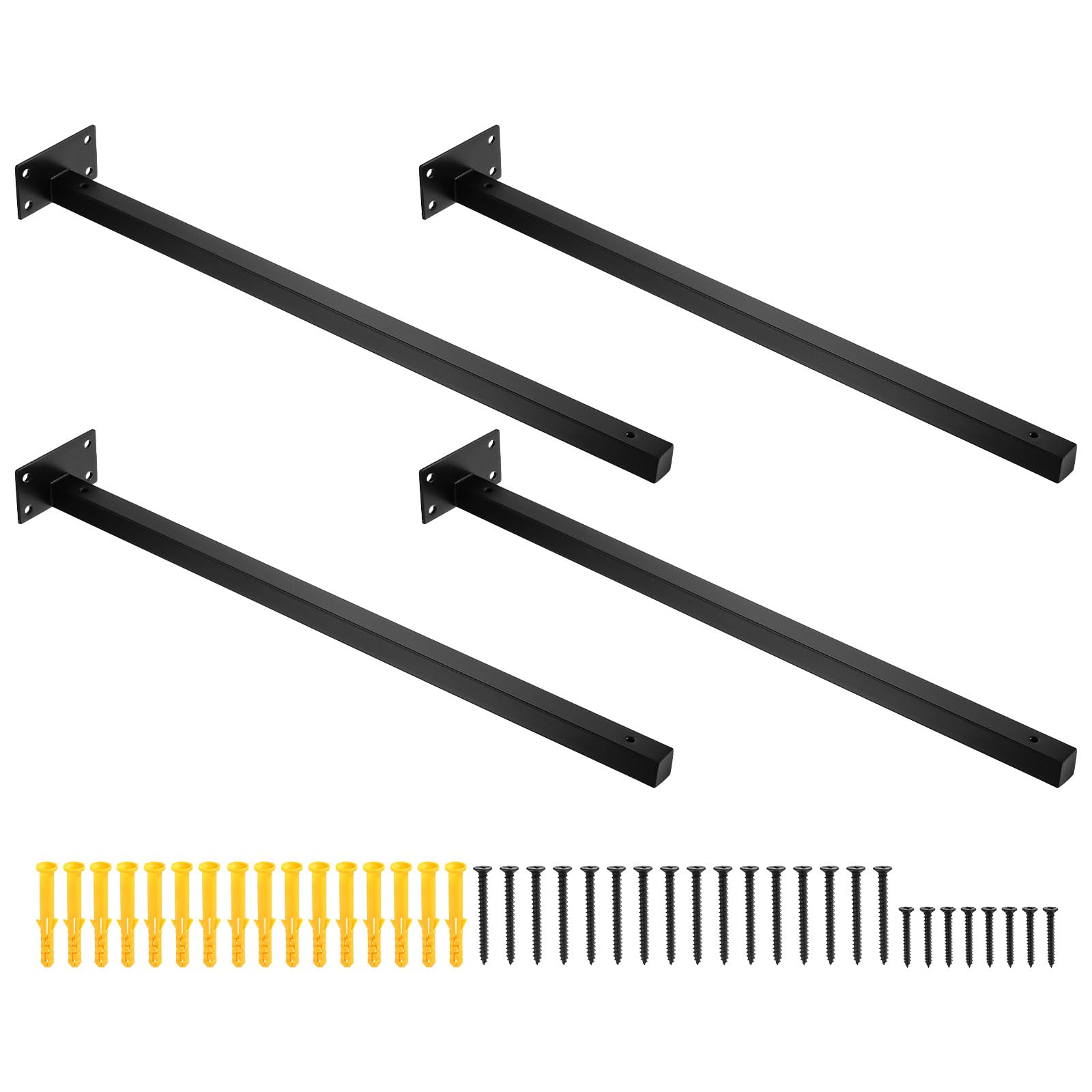 QUARKZMAN Soporte de Estante Flotante, Pack de 4 Soportes de Estante de Pared Ocultos de Hierro de 20 Pulgadas con Tornillos y Tubo de Expansión para Estantes de Madera (Negro)