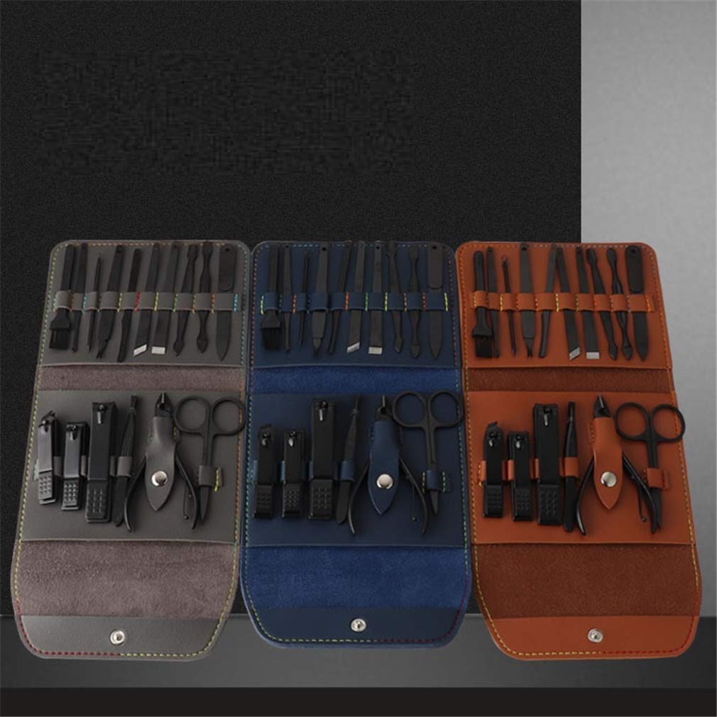 Cortaúñas, juego de manicura, cortaúñas, pedicura, kit de 16 piezas, cortaúñas profesional, herramientas de cuidado de pedicura, herramientas de aseo (negro/gris/marrón) for mujeres y hombres, azul (m