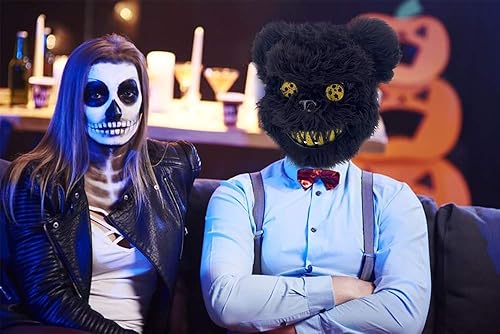 Vista 3 de BESSEEK - Máscara de Halloween, máscara de conejo y oso, terrorífica, máscara de cabeza de animal de felpa, sangrienta, accesorios de disfraz