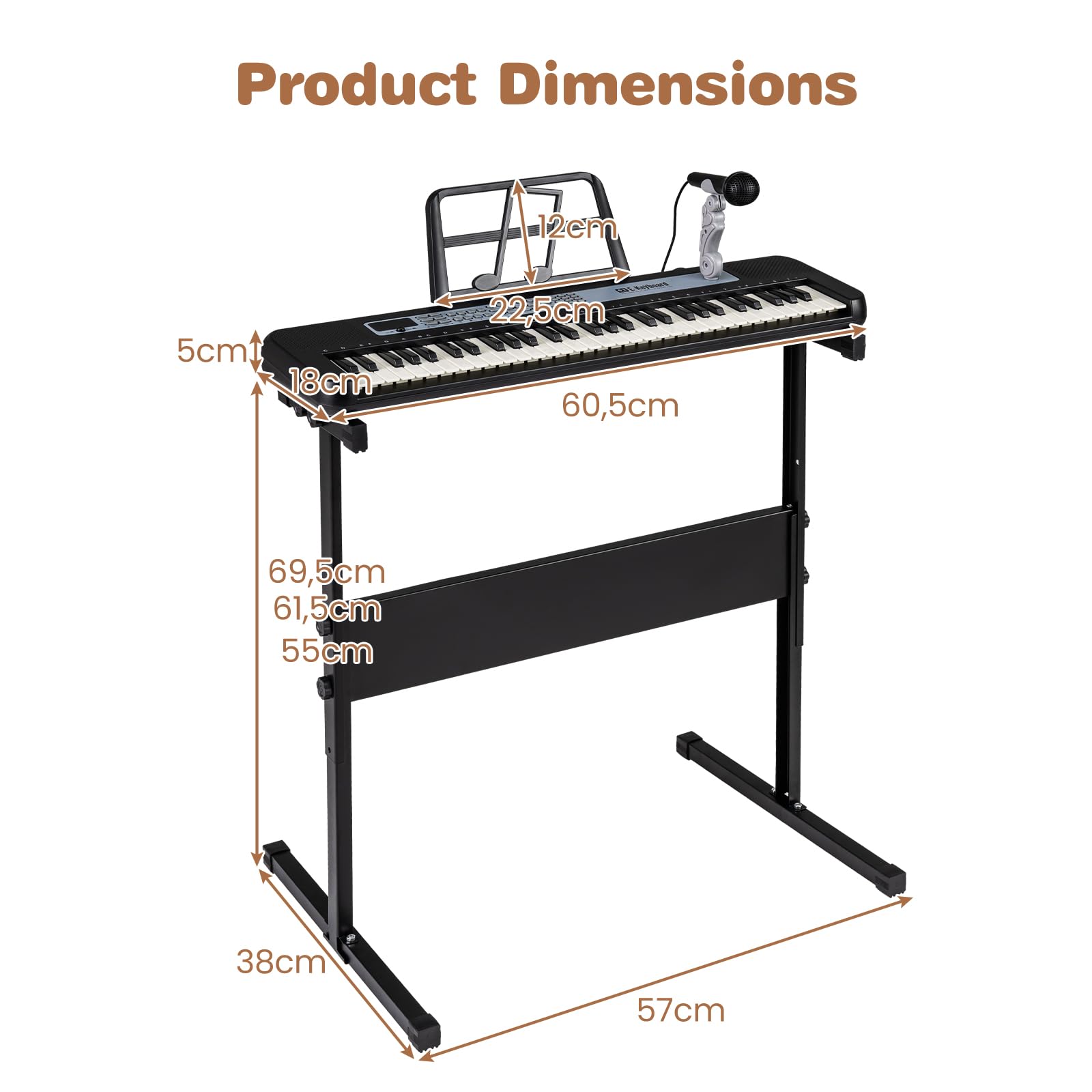 KOMFOTTEU Teclado Electrónico de 61 Teclas, Piano Digital con 200 Tonos, 200 Ritmos, Soporte Ajustable, Micrófono y Atril, Teclado Musical para Niños de 3+ Años (Negro)