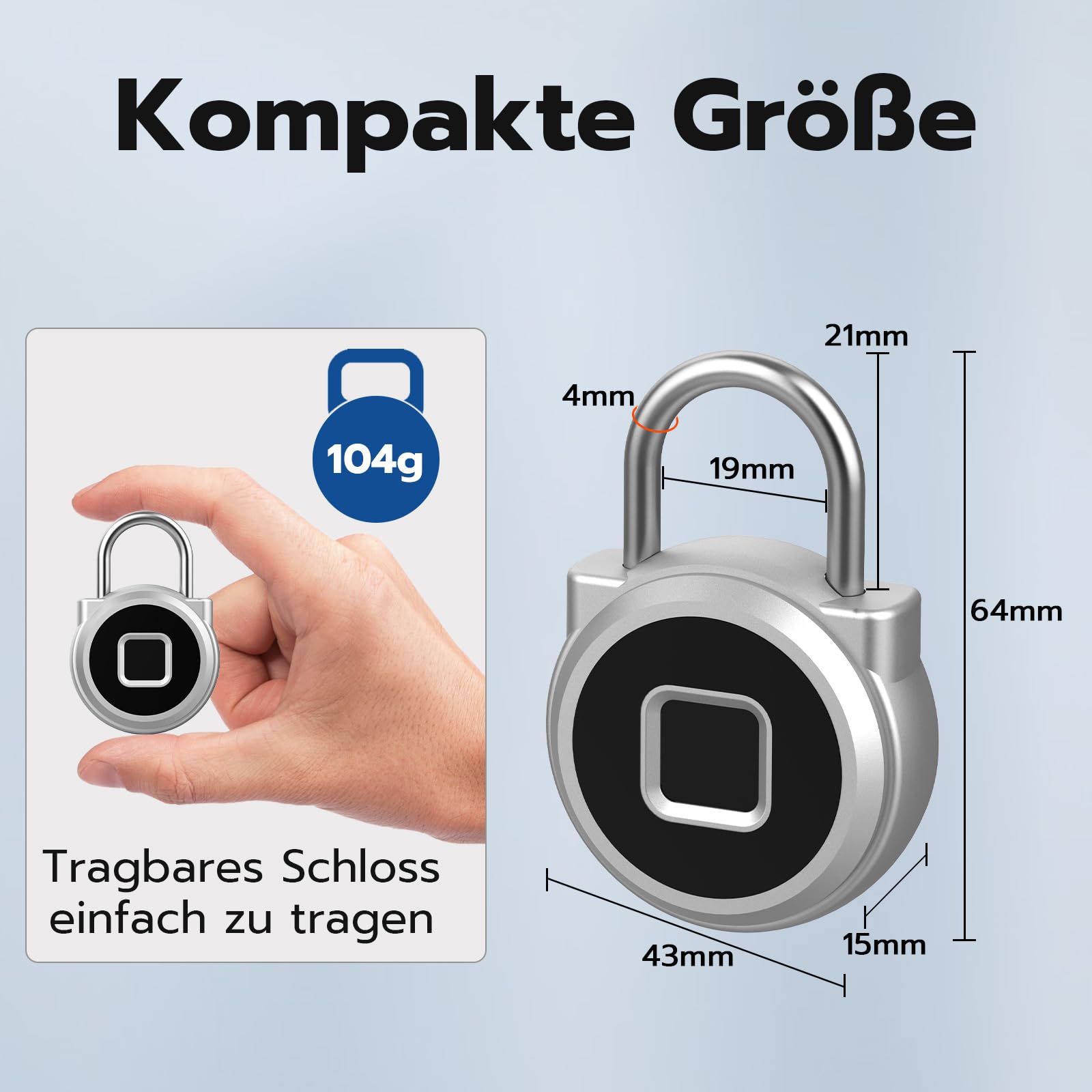 SPORWAY Lucchetto con impronte digitali, ricarica USB, senza chiave, impermeabile IP55, piccolo lucchetto con impronte digitali per palestra, ufficio, casa, giardino, armadio (argentato