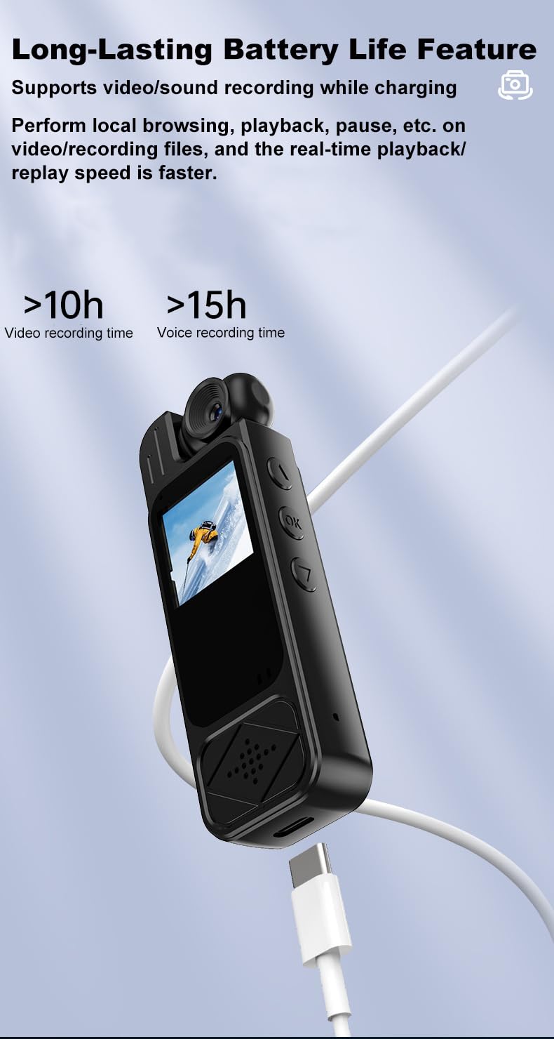 Körperkamera mit Audio-und Videoaufnahme,10 Stunden 2K,Mini-Polizei-Camcorder,Tragbar Outdoor-Videorecorder,180° Drehbarem Objektiv,Videokamera mit Nachtsicht,Bewegungserkennung,Persönlicher Bodycam