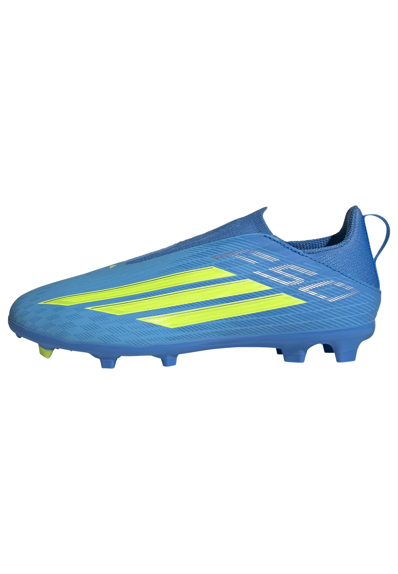 adidas Unisex Kids F50 League Laceless Firm Ground/Multi Ground Football Boots Kids, Lucid Ray Blue/Team Solar Yellow 2/Lucid Aquamarine, 10.5 UK Child