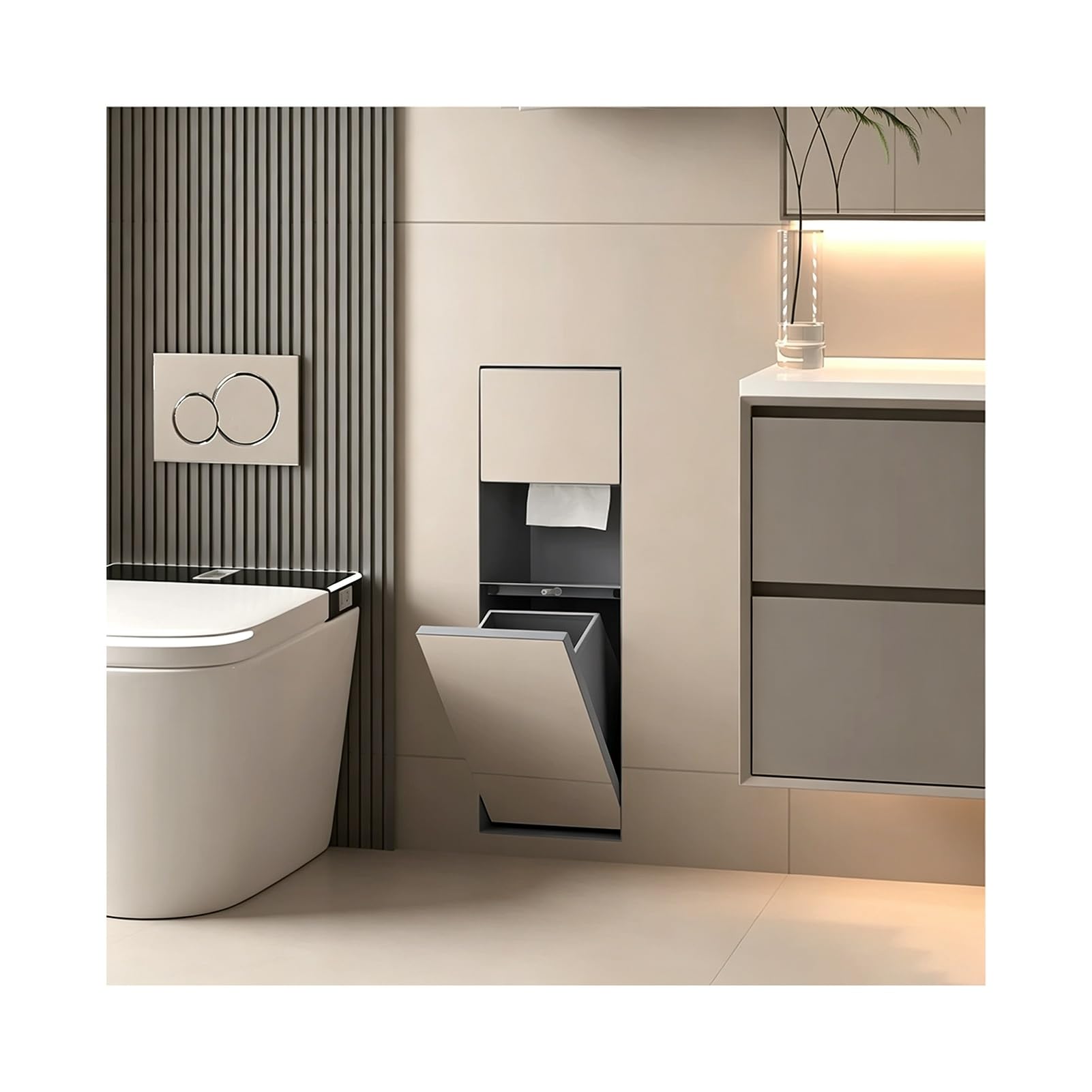 Concealed Trash Can Niche, Recessed Wall Niche Trash Can for Bathrooms
