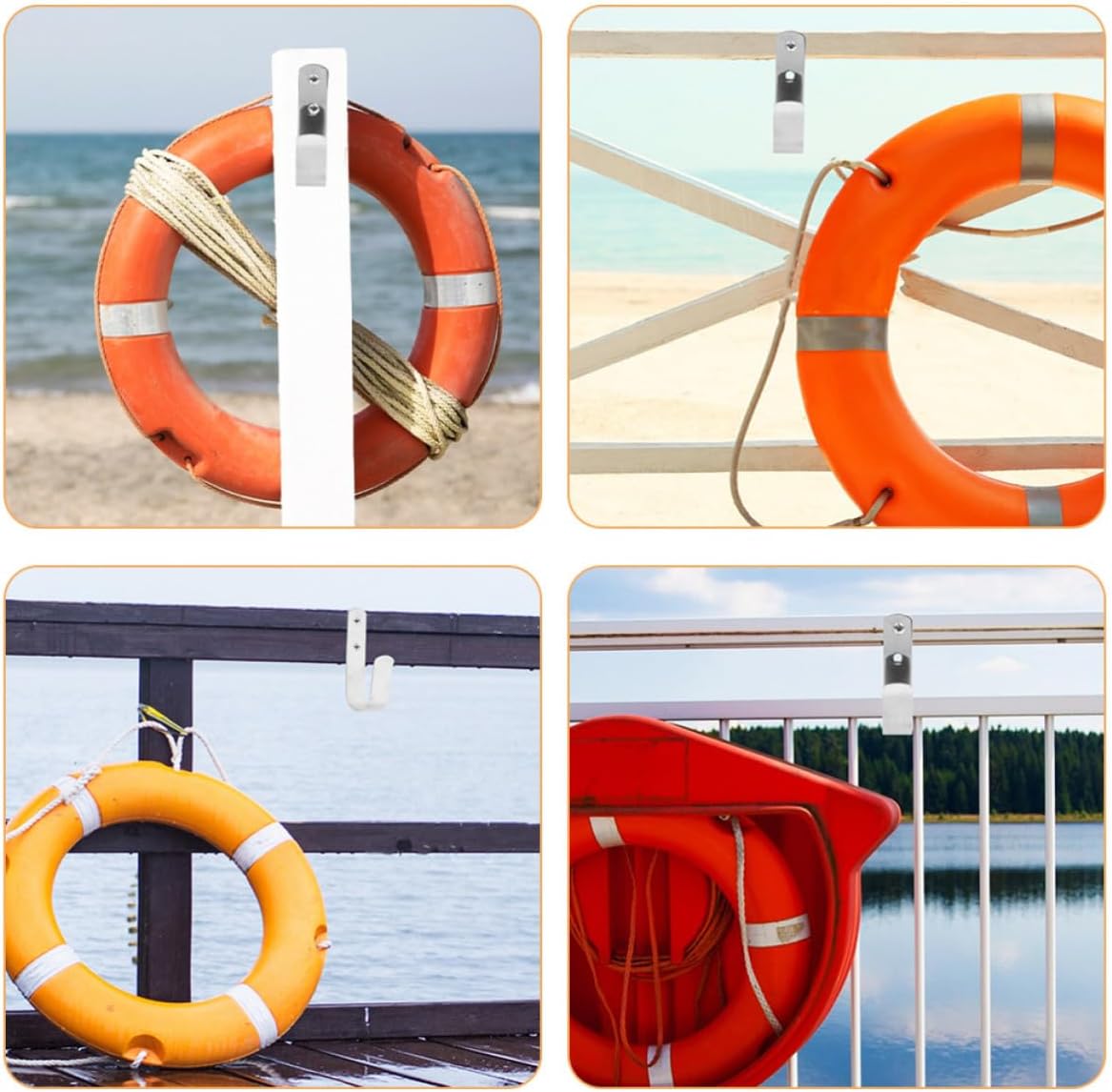 2pcs Stainless Steel Boat Hook for Life Buoy and Swimming Ring Storage, Lightweight and Easy Installation Hook for Swimming Pool and Storage Areas, Sturdy Metallic Life Ring Hanger