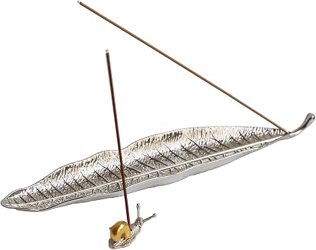 Leaf and Snail Incense Burner, Incense Holder Set Incense Ash Catcher, Incense Sticks Holder for Meditation Room, Yoga, Home, Office Silver