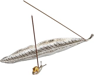 Leaf and Snail Incense Burner, Incense Holder Set Incense Ash Catcher, Incense Sticks Holder for Meditation Room, Yoga, Home, Office (Silver)