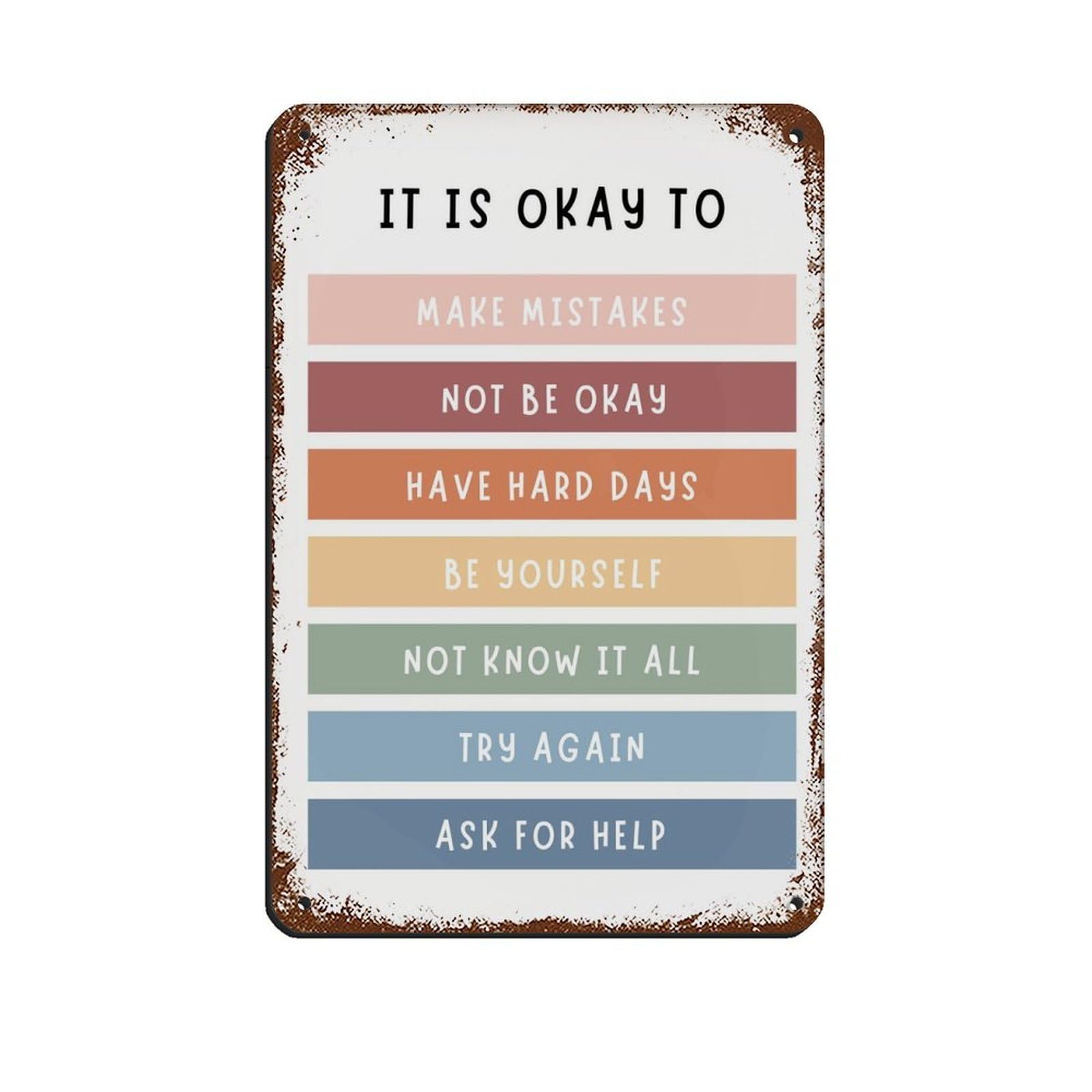 Lxwnze 20L X 30W Cm It's Okay To Not Be Okay Poster Retro Poster Metal Tin Sign Chic Art Retro Iron Painting Bar People Cave Cafe Family Garage Poster Wall Decoration 8X12inch(20X30cm)
