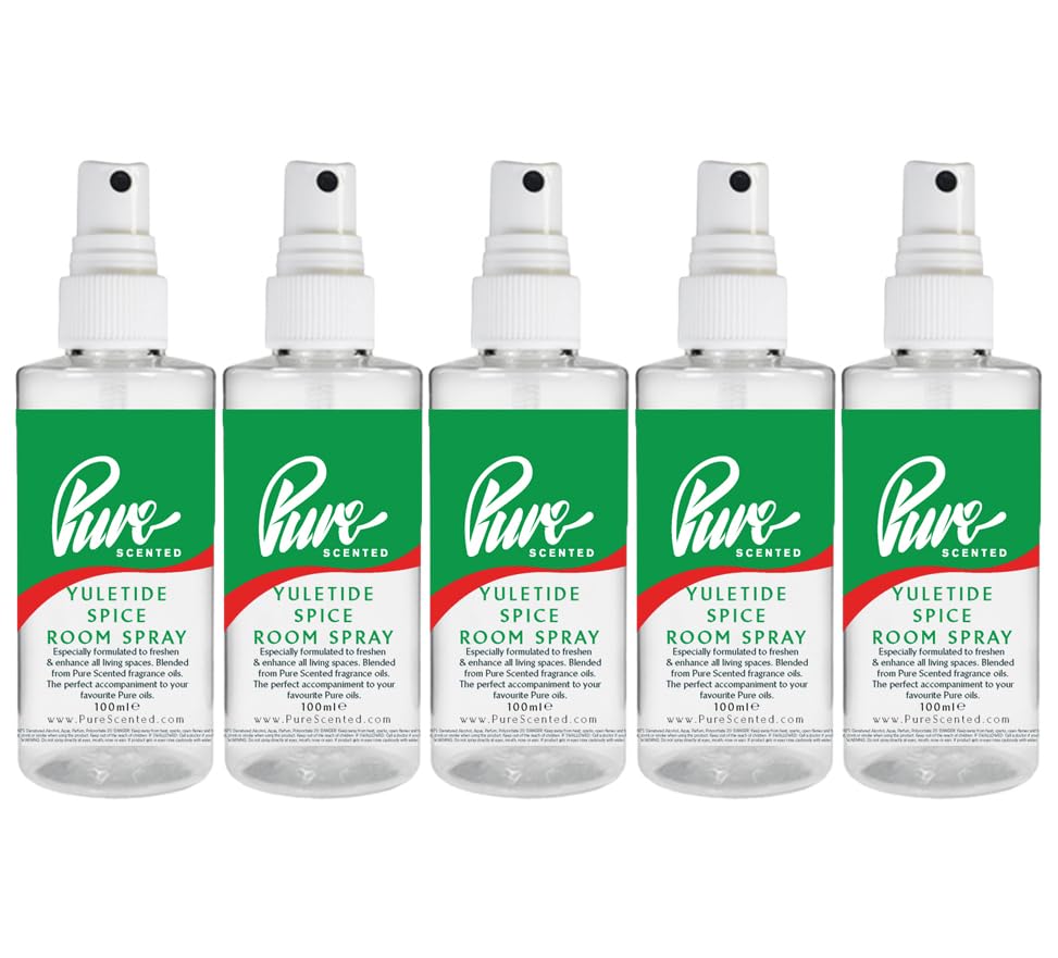 Pure Scented 500ml Room & Fabric Sprays 5 x 100ml Suitable For Home, Car, Caravan, Work, Gym Bags, Odour Eliminators (5 x 100ml, Yuletide Spice)