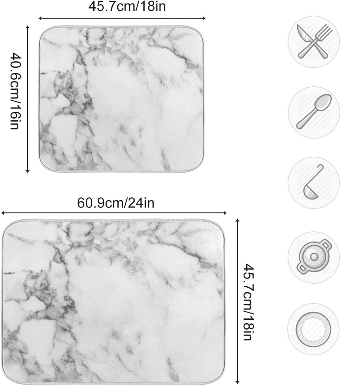 Microfiber Dish Drying Mat Foldable Kitchen Drying Mat Machine Washable Dish Mat 18" X 24" (White Marble)