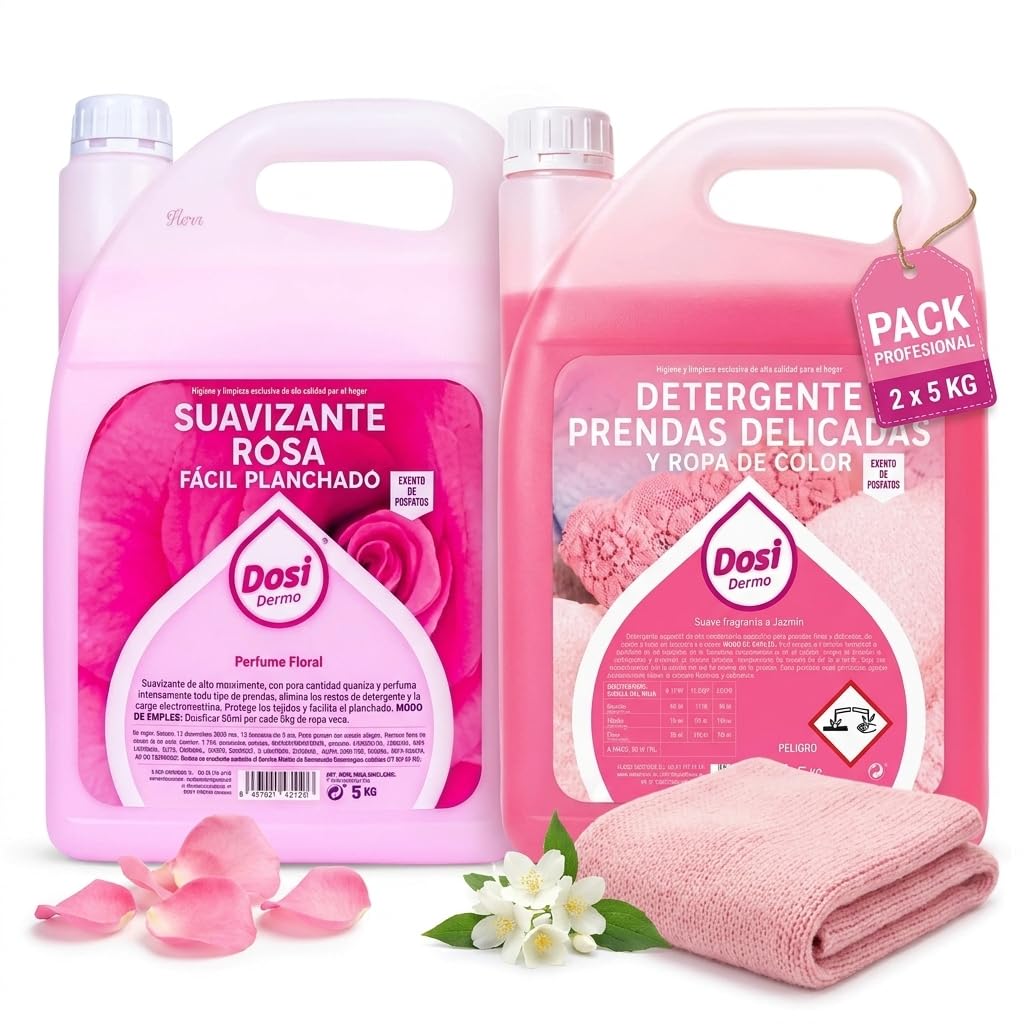 Pack Profesional Detergente Líquido Concentrado Prendas Delicadas 5 KG + Suavizante Concentrado 5 KG | Limpieza, Protección y Suavidad para Ropa Fina con Fragancia Floral y Cuidado de Tejidos.