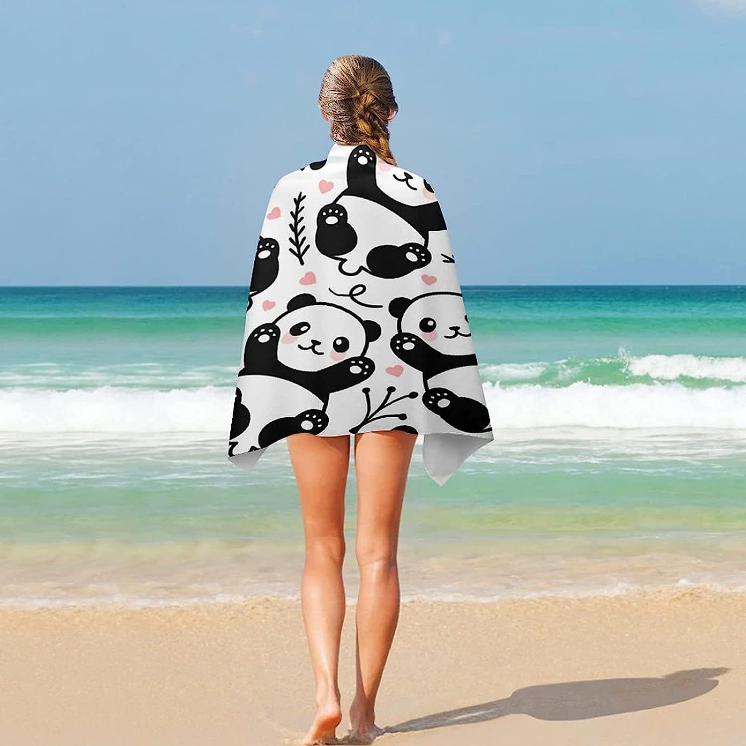 Serviette De Plage Panda Animal De Dessin Animé, 3D Serviette De Plage Grande Microfibre pour Enfants Femme Homme, Serviette De Bain, Drap De Plage Légère Portable pour Natation Voyage 150-0Q5I+X3J